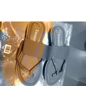 Toscanella Women's Flat Thong Cross Strap Brown Sandals 7.5